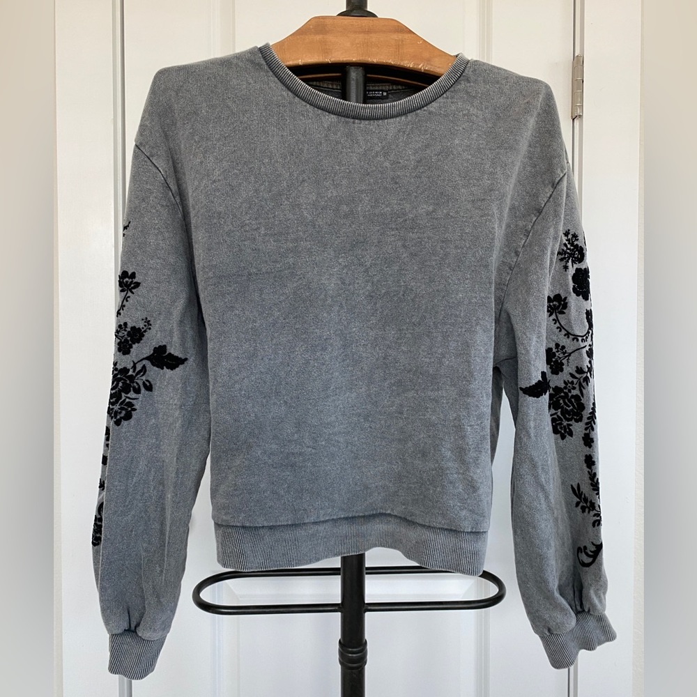 Zara Gray Sweater with Black Velvet Detailing